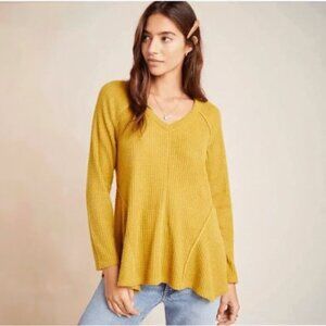 Anthropologie Maeve Size S Harley Waffle Knit Swing Top in Mustard/Gold